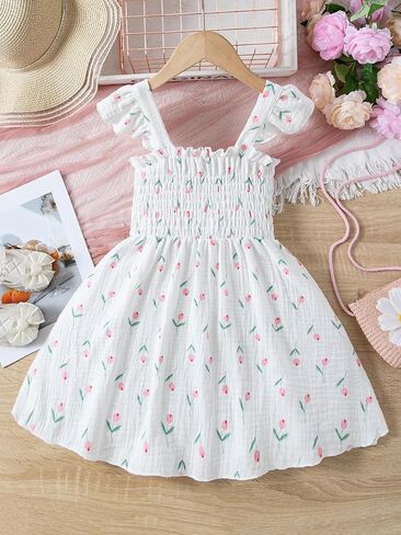 Toddler Girl Dress Cotton Summer Clothes Flower Dresses Ruffle Sleeveless Kids Little Girls Casual Sundress in Saudi Arabia