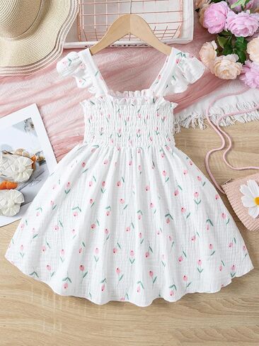 Toddler Girl Dress Cotton Summer Clothes Flower Dresses Ruffle Sleeveless Kids Little Girls Casual Sundress in Saudi Arabia
