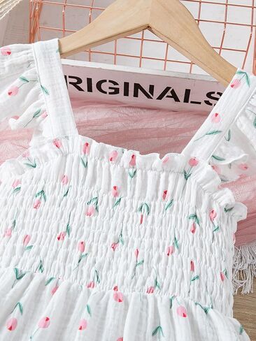 Toddler Girl Dress Cotton Summer Clothes Flower Dresses Ruffle Sleeveless Kids Little Girls Casual Sundress in Saudi Arabia