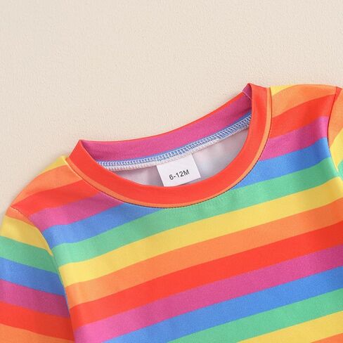 Toddler Baby Girl Spring Outfit Long Sleeve Striped Rainbow Top + Layered Ruffled Suspender Skirt Dress Clothes Set in Saudi Arabia