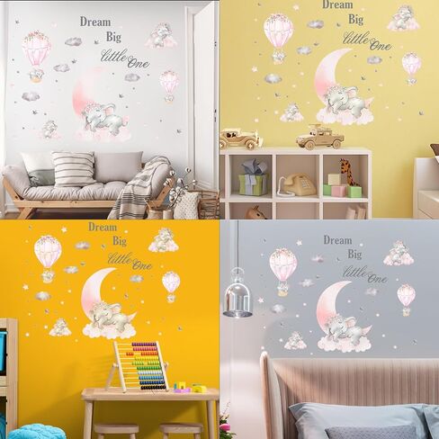 ملصقات حائط على شكل فيل خيالي، ملصق حائط على شكل نجمة رمادية بالون الهواء الساخن على شكل قمر وردي، ملصقات جدارية لتزيين الحائط بتصميم مرح، ملصقات تزيين فنية لغرفة الضيوف في غرفة الأطفال in Kuwait