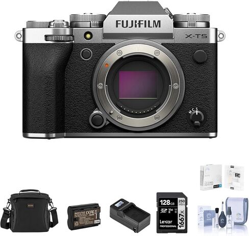 Fujifilm X-T5 Mirrorless Camera, Silver Bundle with 128GB SD Card, Shoulder Bag, Extra Battery, Charger, Screen Protector, Cleaning Kit in Saudi Arabia