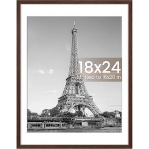upsimples 18x24 Picture Frame, Display Pictures 16x20 with Mat or 18x24 Without Mat, Wall Hanging Poster Frame, Brown, 1 Pack