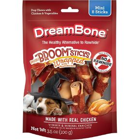 DreamBone Mini Broomsticks 8 Count, Wrapped with Real Chicken, Rawhide-Free Halloween Chews for Dogs in Kuwait