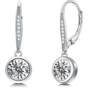 Moissanite Leverback Earrings for Women 18K White Gold Plated 925 Sterling Silver 1-2CT Moissanite Dangle Earrings Simulated Diamond D Color Moissanite Drop Earrings Birthday Wedding Anniversary Christmas Gifts for Her Wife