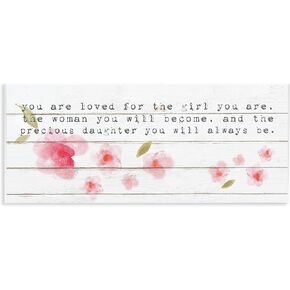 The Kids Room by Stupell You are Loved for The Precious Daughter You are Pink Flowers Stretched Canvas Wall Art, 13x30, Multicolor