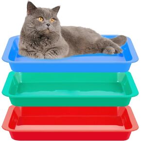 Tessco 3 Pcs Open Small Kitten Litter Box Rabbit Litter Pan Waterproof Plastic Litter Tray Travel Toilet for Cats Kitty Bunny Guinea Pig Small Pet, Easy Clean, Multi Color (15.1 x 12 x 1.4 Inch)