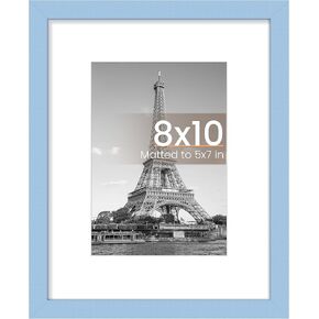 إطار صورة Upsimples مقاس 8 × 10، عرض صور مقاس 5 × 7 مع حصيرة أو 8 × 10 بدون حصيرة، إطار صورة معلق على الحائط، أزرق، عبوة واحدة
