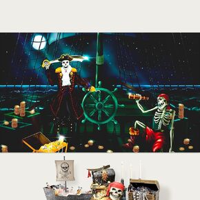 Cheerland Pirate Party Backdrop for Halloween Parties Decoration Kids Birthday Hanging Fabric Background for Spooky Scary Pirates Captain Hook Theme Birthday Costume Party Supplies 7 x 5 Ft