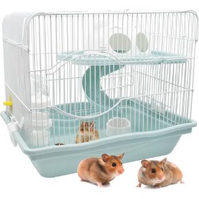MUYG 2-Tier Portable Hamster Cage and Habitats, Travel Metal Mouse Cages with Free Water Bottle, Houses and Exercise Wheel for Any Breed of Hamster and Small Animal (14.6x11.0x11.8inch Blue)  in Kuwait