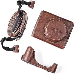 kinokoo G7X /G7X II /G7X III Case, PU Leather Camera Protective Case Compatible for Canon G7X /G7X II /G7X III Camera with Shoulder Strap in Brown