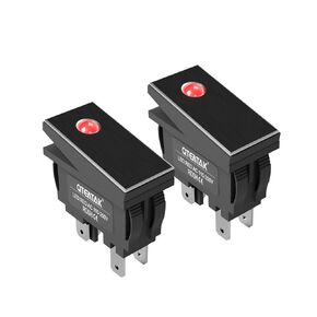 QTEATAK KCD3 DPST Boat Rocker Switch, Green LED Black Metal Panel Boat Rocker Toggle Switch, On/Off 4-Pin 2-Position Snap AC 250V Ith:16A, 2Pack