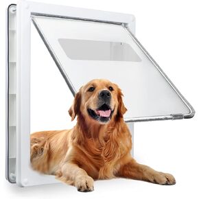 HANIML Medium Dog Doors Plastic Pets Door Doggy Door with Magnetic - Locking Panel for Home Security Automatic Doggie Door Suitable for Small Medium Dogs Cats Easy Install & Weatherproof White