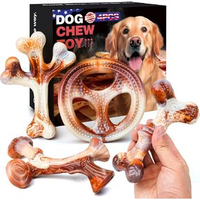 OSORD 4 Pack Dog Chew Toys for Aggressive Chewers - Tough Indestructible Dog Toys with Bacon Flavor- Durable Nylon Dog Bones Toy for Large Medium Breed - Dog Gifts
