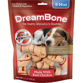 DreamBone Mini Chews, Made with Real Chicken and Vegetables, Rawhide Free Dog Chews, 8 Count