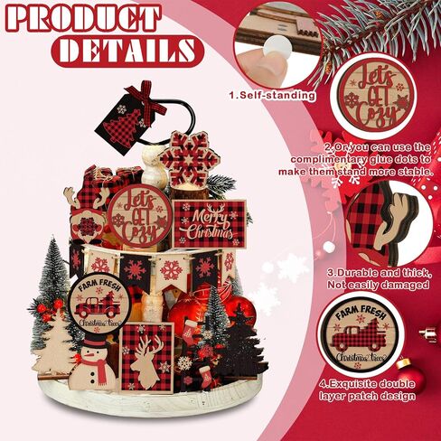 17 Pcs Christmas Gingerbread Man Tiered Tray Decor Set Gingerbread Christmas Decorations Wooden Gingerbread Man Sign Christmas Table Decor for Xmas Winter Home Office Table Centerpiece in Saudi Arabia
