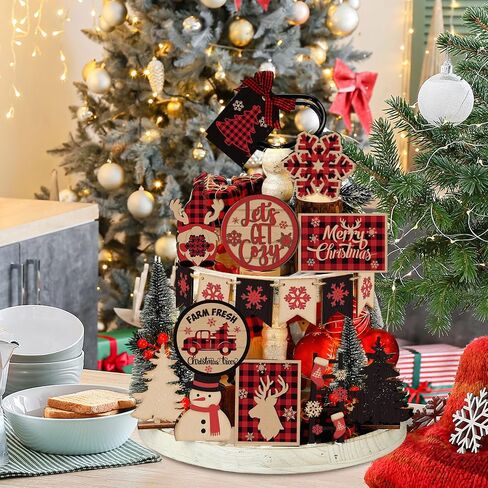 17 Pcs Christmas Gingerbread Man Tiered Tray Decor Set Gingerbread Christmas Decorations Wooden Gingerbread Man Sign Christmas Table Decor for Xmas Winter Home Office Table Centerpiece in Saudi Arabia