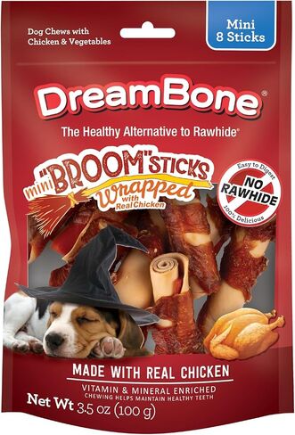 DreamBone Mini Broomsticks 8 Count, Wrapped with Real Chicken, Rawhide-Free Halloween Chews for Dogs in Kuwait