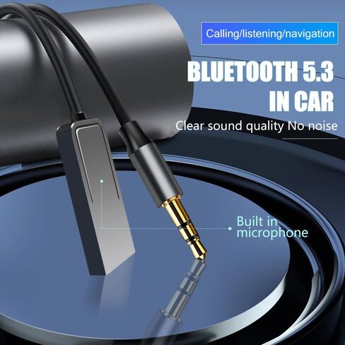 Aux to Bluetooth Adapter for Car,USB Bluetooth 5.3 Receiver with 3.5mm Audio Jack kit with Built-in Microphone Aux Input for Hands-Free Calls Compatible with Car Speaker and Home Audio(T07) in Saudi Arabia