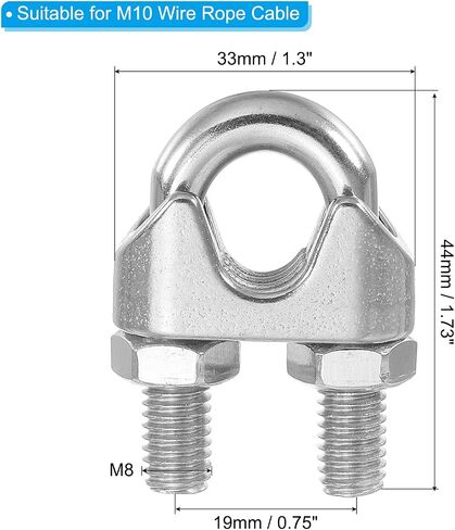 PATIKIL 5/16 Inch M8 Wire Rope Clamp Clip, 8 Pcs 304 Stainless Steel U Bolt Saddle Fastener for Rigging Rope, Wire and Cable in Saudi Arabia