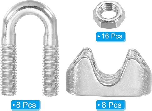 PATIKIL 5/16 Inch M8 Wire Rope Clamp Clip, 8 Pcs 304 Stainless Steel U Bolt Saddle Fastener for Rigging Rope, Wire and Cable in Saudi Arabia