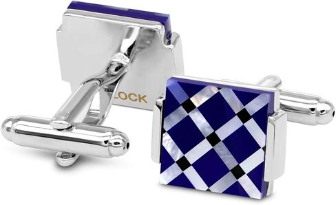 Mother of Pearl Cuff-links Onyx Stripe Tuxedo Cufflinks in a Gift Bag Wedding Gift For men (Blue and Silver) in Saudi Arabia