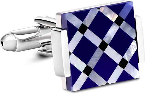 Mother of Pearl Cuff-links Onyx Stripe Tuxedo Cufflinks in a Gift Bag Wedding Gift For men (Blue and Silver) in Saudi Arabia