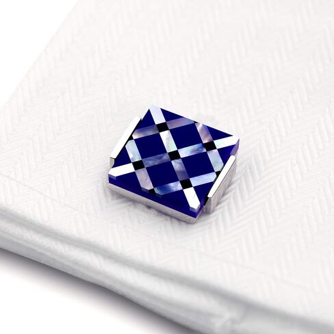 Mother of Pearl Cuff-links Onyx Stripe Tuxedo Cufflinks in a Gift Bag Wedding Gift For men (Blue and Silver) in Saudi Arabia