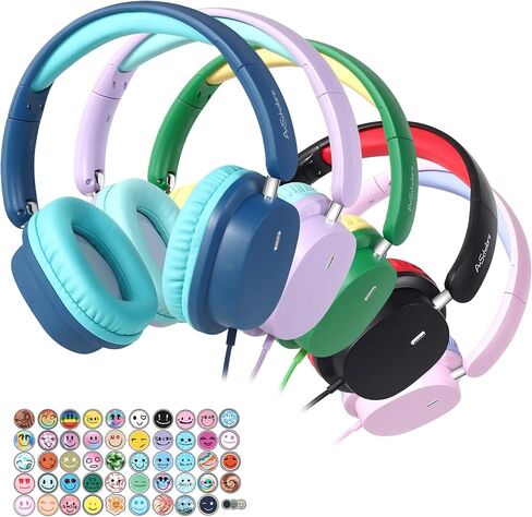 Kids Headphones for School Bulk Set 5-Pack On-Ear, 3.5mm, Wired Headphones for Schools & Libraries – Adjustable, Cushioned Headphones (Black) in Saudi Arabia