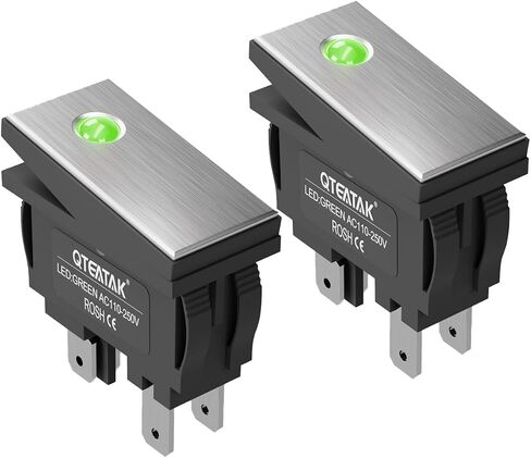 QTEATAK KCD3 DPST Boat Rocker Switch, Green LED Black Metal Panel Boat Rocker Toggle Switch, On/Off 4-Pin 2-Position Snap AC 250V Ith:16A, 2Pack in Saudi Arabia