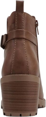 Soda “PUGGLE" ~ Women Round Toe Elastic Gore Belted Strap Lug Sole Low Heel Ankle Boot with Side Zipper in Saudi Arabia