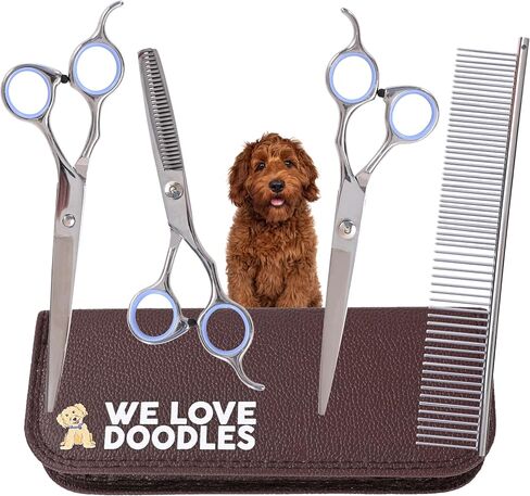 We Love Doodles Dog Grooming Scissors Kit - Dog Grooming Shears - Curved Dog Grooming Scissors - Thinning Scissors For Dogs - Best Grooming Scissors For Goldendoodles in Saudi Arabia