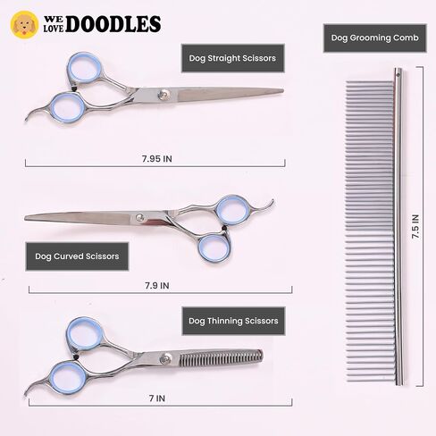 We Love Doodles Dog Grooming Scissors Kit - Dog Grooming Shears - Curved Dog Grooming Scissors - Thinning Scissors For Dogs - Best Grooming Scissors For Goldendoodles in Saudi Arabia