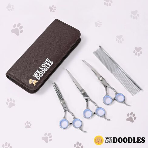 We Love Doodles Dog Grooming Scissors Kit - Dog Grooming Shears - Curved Dog Grooming Scissors - Thinning Scissors For Dogs - Best Grooming Scissors For Goldendoodles in Saudi Arabia