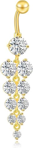 golden multi-frill compostition personality luxury patterns golden tassel style 14g belly button rings steel long dangle navel ring body piercing jewelry women men stainless steel fake surgical hoop BY-006 in Saudi Arabia