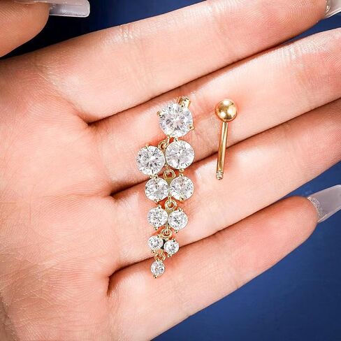 golden multi-frill compostition personality luxury patterns golden tassel style 14g belly button rings steel long dangle navel ring body piercing jewelry women men stainless steel fake surgical hoop BY-006 in Saudi Arabia