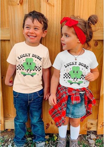 تي شيرت Lucky Dude للأطفال الصغار الأولاد والبنات قميص عيد القديس باتريك ملابس شامروك بأكمام قصيرة تي شيرت أيرلندي in Kuwait