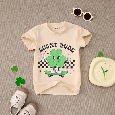 تي شيرت Lucky Dude للأطفال الصغار الأولاد والبنات قميص عيد القديس باتريك ملابس شامروك بأكمام قصيرة تي شيرت أيرلندي in Kuwait
