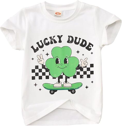 Lucky Dude T-Shirt Toddler Boys Girls St Patricks Day Shirt Shamrock Outfits Clover Irish Short Sleeve Tees Tops in Kuwait