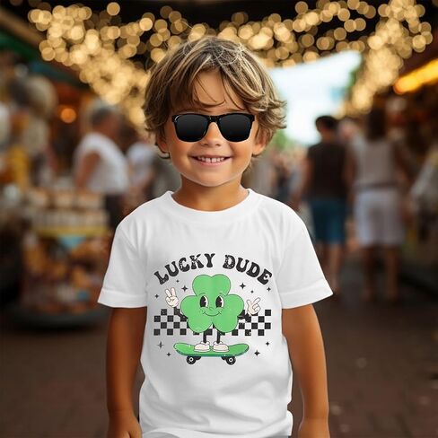 Lucky Dude T-Shirt Toddler Boys Girls St Patricks Day Shirt Shamrock Outfits Clover Irish Short Sleeve Tees Tops in Kuwait