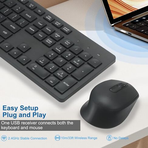 Wireless Keyboard and Mouse Combo, Quiet and Soft 2.4G Full-Size Computer Keyboard and Ergonomic Wireless Mouse for Windows, Mac Desktop/Laptop/PC/PS, Pink in Saudi Arabia