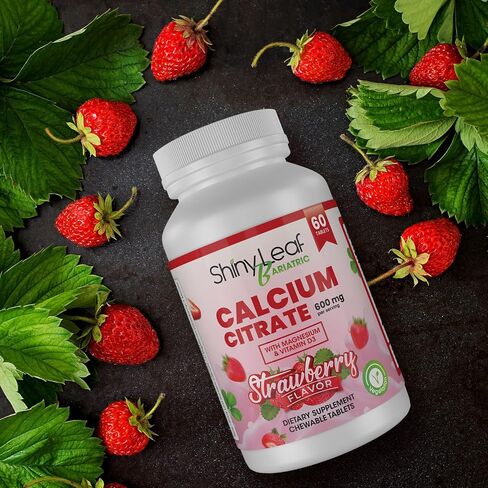 Shiny Leaf Bariatric Calcium Citrate 600 mg Supplement for Bariatric Surgery Patients, 60 Ct Chewable Tablets with Magnesium, Vitamin D3, Natural Strawberry Flavor, Vegetarian (1 Month) in Saudi Arabia