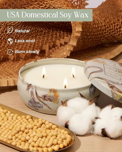 M&SENSE Soothing Eucalyptus Scented Candles, Large 3 Wick Soy Tin Candle, Over 40 Hour Burning Time, 100% Natural Vegan Wax, Relaxing Aromatherapy Aesthetic Candle Gift for Women Men in Kuwait