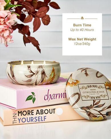 M&SENSE Soothing Eucalyptus Scented Candles, Large 3 Wick Soy Tin Candle, Over 40 Hour Burning Time, 100% Natural Vegan Wax, Relaxing Aromatherapy Aesthetic Candle Gift for Women Men in Kuwait