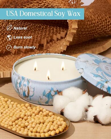 M&SENSE Soothing Eucalyptus Scented Candles, Large 3 Wick Soy Tin Candle, Over 40 Hour Burning Time, 100% Natural Vegan Wax, Relaxing Aromatherapy Aesthetic Candle Gift for Women Men in Kuwait