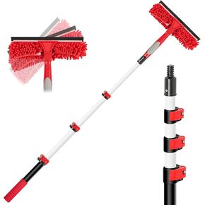5-12 FT Window Squeegee with Extension Pole, Window Cleaning Kit with Telescoping Pole, Window Washing Kit with Long Handle for High Outside, 20 FT Reach Window Cleaner Tool