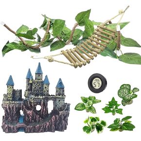 Tfwadmx Resin Classical Castle Reptile Habitat Decorations Lizard Hideouts Cave Coconut Shell Hut Ornament Terrarium Accessories for Chameleon,Gecko,Lizard,Snake and Hermit Crabs