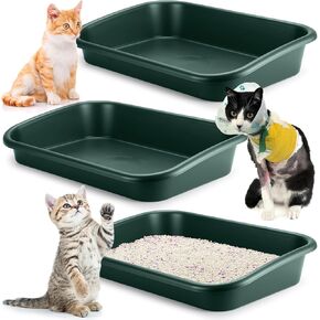 Uiifan 3 Pcs Low Entry Senior Cat Litter Box Large Size Pet Litter Box Low Entry Open Top Cat Litter Box for Senior Kitten Frail Handicap Disabled Older Elderly Cats, Easy to Clean