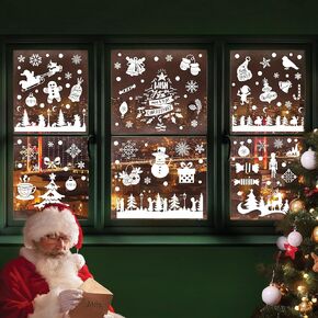WALPLUS Christmas Window Clings Christmas Decorations Clearance Christmas Wall Sticker Double-Sided Reusable Peel and Stick Removable for Glass Living Room Xmas Peeking Santa Snowflakes 149 Pcs