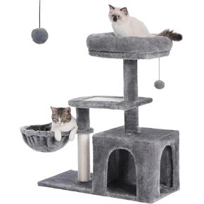 PETEPELA Cat Tree for Small Indoor Cats, Plush Cat Tower with Large Cat Condo, Deep Hammock and Sisal Cat Scratching Post for Kittens